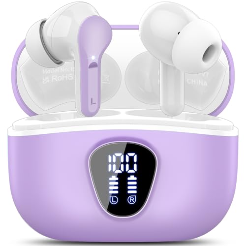 Wireless Earbuds, Bluetooth 5.4 Headphones HiFi Stereo, Bluetooth Earbuds | With ENC Noise Cancelling Mic,IP7 Waterproof in Ear Earphones,48H, LED Display Ear buds for Pad Phones Workout Sports, Purple - color: Purple