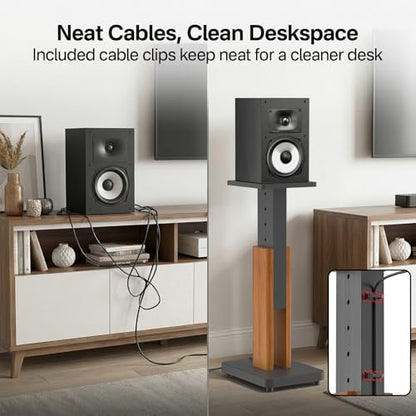 Wood Speaker Stands Pair for Polk ES15/ES20/XT15/XT20/T15/R100/R200 Surround Speaker Stands - Height Adjustable Extend 18" to 28", Floor Speaker Stand for Polk Bookshelf Speaker Stands Up to 50Lbs