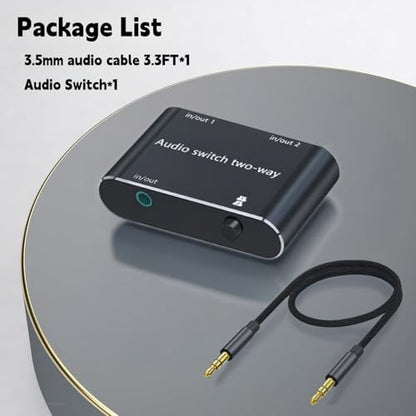 Audio Switch 3.5mm Bi-Direction Switch,Stereo Audio Switcher 2 in 1/1 in 2 Out,A udio Swit ch Headphone Manual Selector Splitter for Phone PC Laptop Headphone(Black)