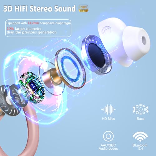 Wireless Earbuds Sport, Bluetooth 5.4 Headphones Bass Hi-Fi Stereo Over Ear Buds, 56Hrs CFZNoise Cancelling Headset with Earhook, IP-X7 Waterproof Earphones Workout Running for Laptop Pad Android iOS - color: Deep Rose Gold