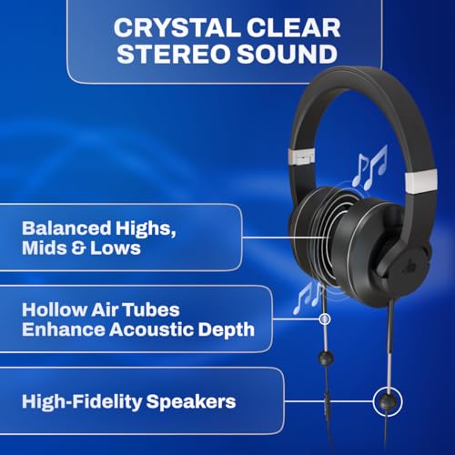 DefenderShield EMF Protection Air Tube Over-Ear Headphones – 3.5mm Jack | Built-In Mic & Full-Range Stereo Sound – Foldable Headphones with Mic & Travel Case - style: 3.5mm