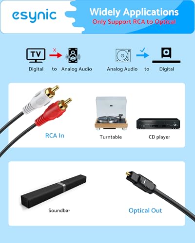 eSynic Professional 7ft Long RCA to Optical Audio Converter - style: RCA to Optical