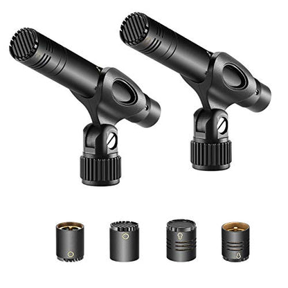 NEEWER 2-Pack Pencil Stick Condenser Mic w Interchangeable Omni Cardioid | With Super Cardioid Capsules, Foam Windscreens, Mic Clip, and Carrying Case, for Acoustic Woodwind Instruments