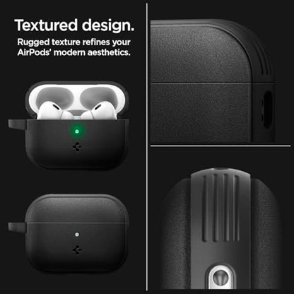 Caseology by Spigen Vault Designed for AirPods Pro 2 Case (2022/2023) | Non-Slip Grip Texture, Drop Protection Cover with Carabiner, Wireless Charging Compatible - Matte Black