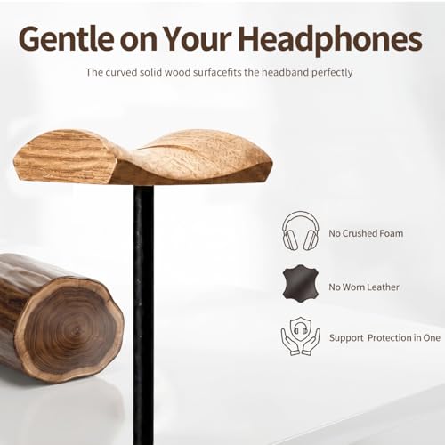 Headphone Stand Nature Wood & Metal Headset Hanger Mount Hook Gaming Holder Desktop Earphone Artful Functional Craftmanship Stand for All Headsets with Solid Wooden Base - style: Bamboo