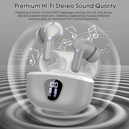 Wireless Earbuds, Bluetooth 5.4 Headphones HiFi Stereo, Bluetooth Earbuds | With ENC Noise Cancelling Mic, IP7 Waterproof in Ear Earphones, 48H, LED Display Ear buds for Pad Phones Workout Sports, Grey - color: Grey