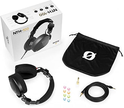 Rode PodMic Dynamic Podcasting Microphones (Pair) with 2X PSA1+ Professional Studio Boom Arms, NTH-100 Professional Closed Back Over Ear Headphones, XLR Cables and StreamEye Polishing Cloth