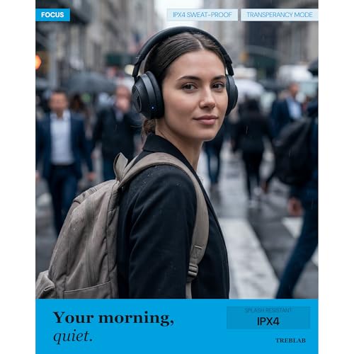 TREBLAB Z7-Pro Noise Cancelling Over Ear Headphones Wireless Bluetooth | Hybrid ANC -30dB, 38H Battery, Transparency Mode, Foldable with Case, Multipoint BT 5.3, Gaming Mode 65ms, USB-C, AUX