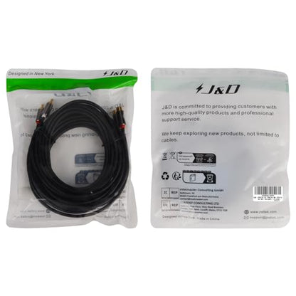 J&D 2 RCA Extension Cable, RCA Cable, Gold Plated Copper Shell Heavy Duty 2 RCA Male to Female Stereo Audio Extension Cable for Amplifiers, TV, 25 Feet - size: 25 Feet