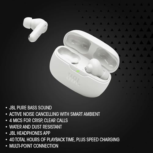 JBL Vibe Beam 2 - Noise Cancelling Earbuds - Black | JBL Pure Bass sound, Active Noise Cancelling with Smart Ambient, 4 mics for crisp, clear calls, Water and dust resistant