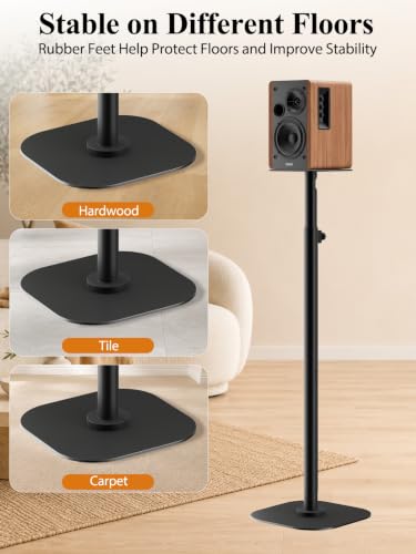 Haturi Universal Speaker Stands Pair, Height Adjustable 35"-49" Floor Speaker Stands for Bookshelf, Satellite & Surround Sound Speakers, 15 lbs Capacity, Dual Cable Management,Black