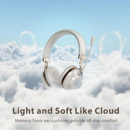 Wireless Headset with Mic for Work, Bluetooth Headset with Noise Cancelling Microphone, On Ear Wireless Headphones with USB Dongle & Mute Function for Work from Home Computer Office Teams Call Center
