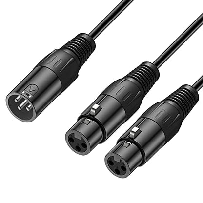 J&D XLR Splitter Cable, Gold Plated Heavy Duty 3 Pin XLR 2 Female to 1 Male Y Splitter Balanced Microphone Cord Adapter for Record, Mixer, AMP, Speaker, 1.6 Feet - size: 1.6 Feet