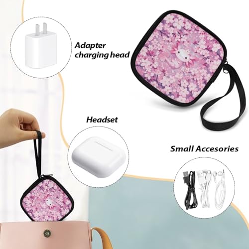 Earbud Case Axolotl Cherry Blossom Pink Earphone Carrying Case Cell Phone Accessories Storage Bag with Handle for Earphone,Flash Drive,Charging Cable, Key Wall Charger - color: Axolotl Cherry Blossom Pink