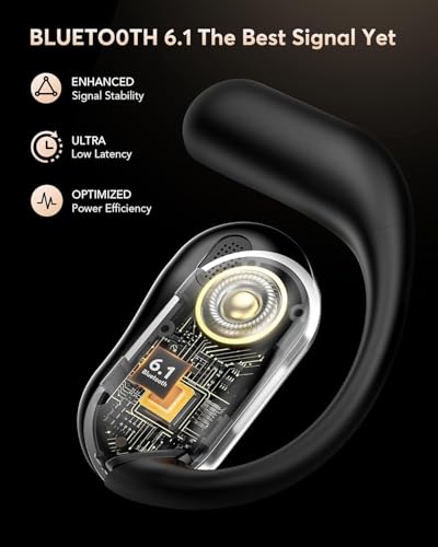 Open Ear Headphones Wireless Bluetooth 5.4, Lightweight Sports Earbuds with Secure Ear Hooks, Obsidian Black Earphone 40H Playtime Fit for Running Workout and Gym