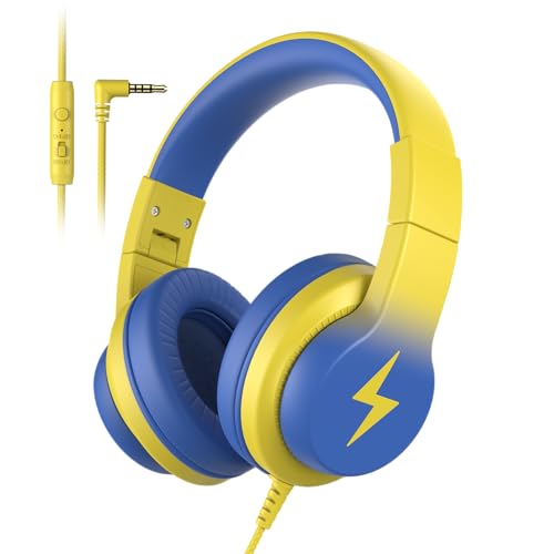 Candy Bila Wired Kids Headphones for School, Over-Ear for Boys Girls | Volume Limiter 85/94dB, HD Stereo Sound, Microphone and Wired Control,Foldable Design, Light Yellow - color: Light Yellow