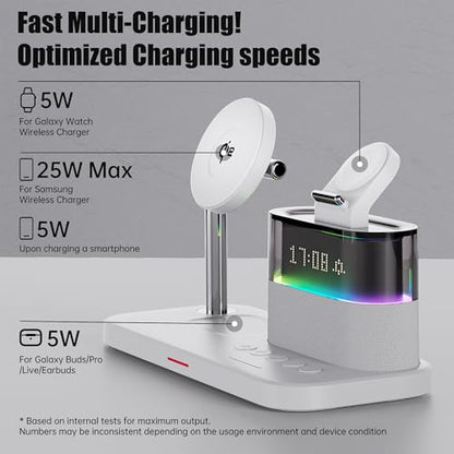 Magnetic Charger for Samsung, 5 in 1 Wireless Charging Station for Samsung Galaxy S25 Ultra/S24/S23/S22, Galaxy Watch 8/7/6/4/5, Galaxy Buds/Pro, Upgraded Version - color: White-Upgraded Version