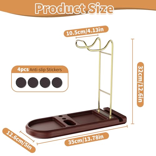 Wooden Headphone Stand for Desk, Gold Headset Holder with Tray | Unique Head Phone Holder, Controller And Headset Stand for Airpod Max And More, Desktop Headphone Hanger for Gaming, Office