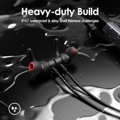 Bluetooth Headphones, 150H Playtime Wireless Bluetooth Earbuds with Earhooks, w/Mic in-Ear Magnetic Neckband Earphone, IPX7 Sweatproof Deep Bass Headset for Home, Traveling, Outdoor, Business Trips - color: Deep Black