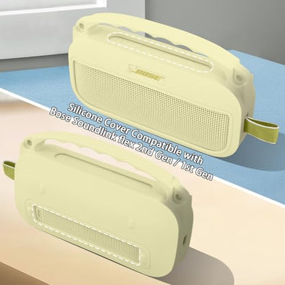 co2CREA Hard and Silicone Case for Bose SoundLink Flex 2/1,Citrus Yellow | 2nd Gen Compatibility, Dual-Layer Protection, EVA Hard Shell, Silicone Cover, Adjustable Shoulder Strap, Aluminum Carabiner - color: Citrus Yellow Case