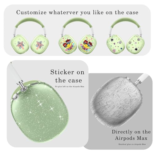for AirPods Max case Cover,Anti-Scratch Ear Pad Case Cover/Ear Cups Cover/Headband Cover for AirPods Max. Clear Soft TPU and Silicone,Skin Scratch Proof. - color: 3PC Glitter Matcha Green