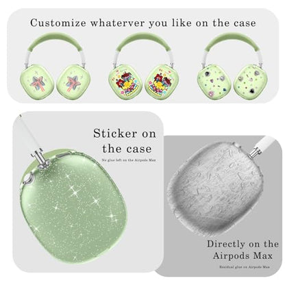for AirPods Max case Cover,Anti-Scratch Ear Pad Case Cover/Ear Cups Cover/Headband Cover for AirPods Max. Clear Soft TPU and Silicone,Skin Scratch Proof. - color: 3PC Glitter Matcha Green