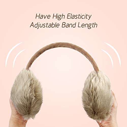 POXIMI Women Winter Earmuffs Girl Ski Adjustable Ear Covers for Kid Cute Bow Ear Warmer Outdoor Earmuff Fleece Lining - color: C-khaki