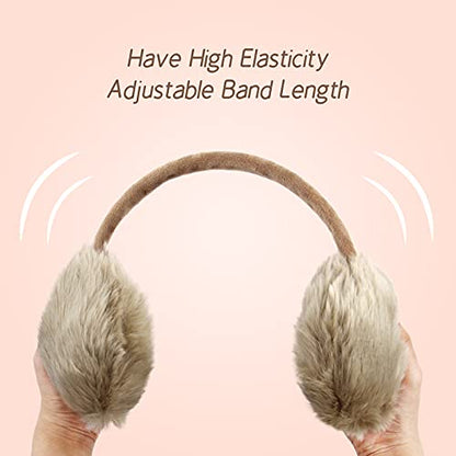 POXIMI Women Winter Earmuffs Girl Ski Adjustable Ear Covers for Kid Cute Bow Ear Warmer Outdoor Earmuff Fleece Lining - color: C-khaki