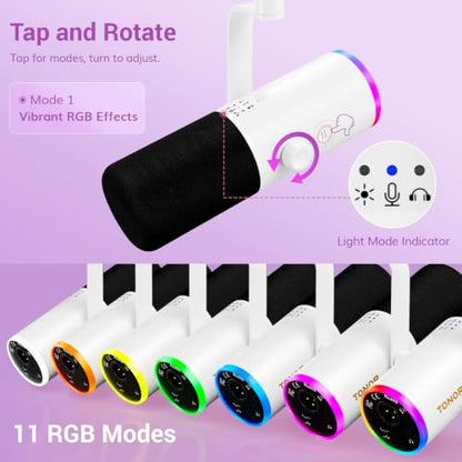 TONOR Dynamic Gaming Microphone XLR/USB Mic with AI Noise Cancellation - color: White