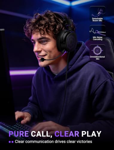 FIFINE H18V Lite Wired Open Back Gaming Headset, for PC, Xbox, PS4/5 | 3.5mm/USB Dual Connectivity, Large 53mm Drivers, Immersive 7.1 Surround, Airy Mesh Earmuffs, Active Noise Canceling Mic - color: Black and purple