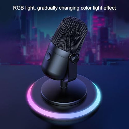 USB Condenser Studio Microphone, RGB Plug Play PC Gaming Mic with Quick Mute Buttons, Noise Cancelling for Streaming Podcast Recording Video Call Zoom Skype