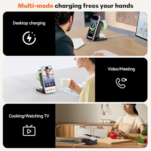 Wireless Charger 3 in 1, Foldable Charging Station for Apple Samsung Multi Devices Charging, Magnetic Charging Stand, Portable Travel Fast 15W Charger Station for iPhone, TWS, iWatch (Black) - color: Black