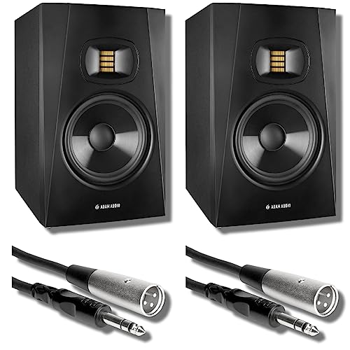 Adam Audio T7V 7-Inch Active Studio Monitor Pair Bundle with 2 Hosa STX-105M Balanced TRS to XLR Cables — 70W Bi-Amped 39 Hz Nearfield Reference Monitors for Mixing, Music Production, Home Studio - color: T7V (Pair), Cloth