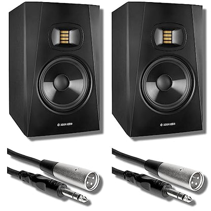 Adam Audio T7V 7-Inch Active Studio Monitor Pair Bundle with 2 Hosa STX-105M Balanced TRS to XLR Cables — 70W Bi-Amped 39 Hz Nearfield Reference Monitors for Mixing, Music Production, Home Studio - color: T7V (Pair), Cloth