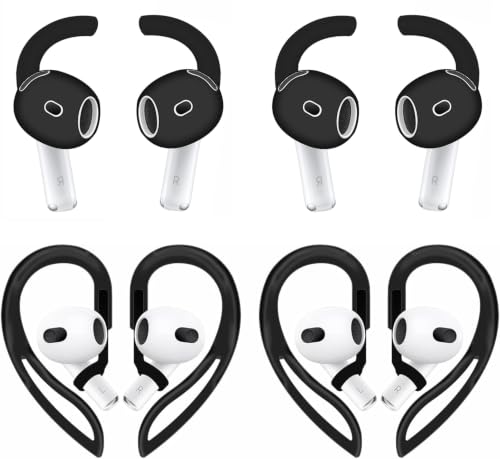 ALXCD Ear Hooks Compatible with AirPods 4 4th Gen, 2 Pair Anti-Slip Adjustable Soft Rubber Earhook, 2 Pairs Silicon Ear Tips Hook, Compatible with AirPods 4 2+2 Pairs 615 Black - color: Black