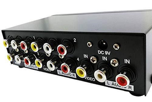 QiCheng&LYS Powered 4 Way 3 RCA Splitter Box 1 in 4 Out Composite Video Audio Distribution Duplicator with Power Adapter for Cable Box DVD DVR Analog TV Port (1 in 4 Out) - color: 1 In 4 Out