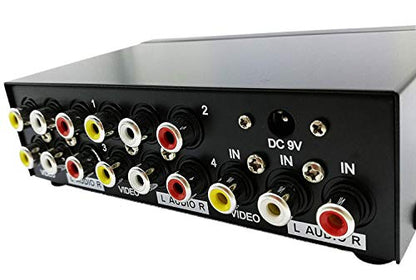 QiCheng&LYS Powered 4 Way 3 RCA Splitter Box 1 in 4 Out Composite Video Audio Distribution Duplicator with Power Adapter for Cable Box DVD DVR Analog TV Port (1 in 4 Out) - color: 1 In 4 Out