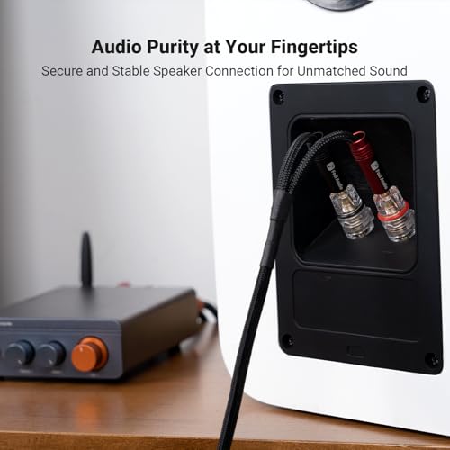 Fosi Audio 14AWG Braided Speaker Wire 5.9Ft, 1 Pack Pair Cable with 4 Gold Plated Banana Plugs, Black Cables for Home Audio Stereo Amplifier/Receiver/Bookshelf/Passive Speaker (1.8m/70.87in)