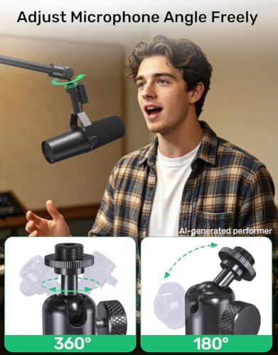 Ball and Socket Head Microphone Adapter with 360° Swivel Angle Adjustment | up to 2kg(4.4 lbs) / All-metal construction / Supports Shure SM7B and other heavy mics