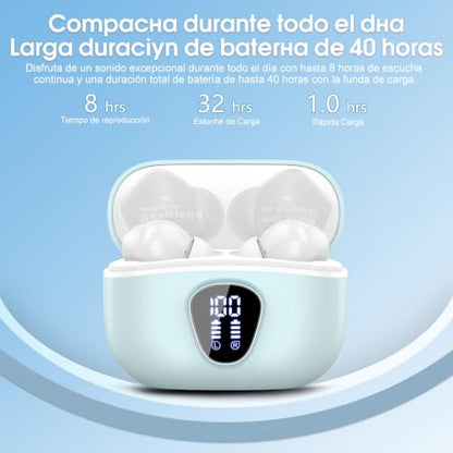 Wireless Earbuds, Bluetooth 5.3 Headphones HiFi Stereo, Bluetooth Earbuds - color: TR-EAzure