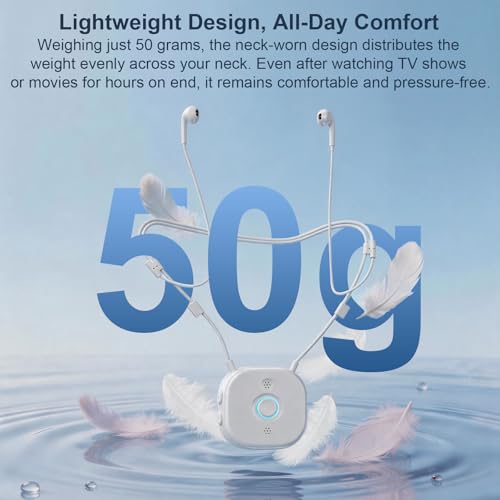 Neckband Earbuds with Independent L/R Volume Control, AptX LL, 100 ft Range, Large Buttons TV Headphones Wireless for Seniors Hearing, Semi-In-Ear Headphones Compatible USB/Optical/RCA/3.5mm Audio Out