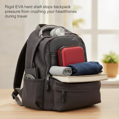 Hard Shell Headphone Case for Over-Ear Models, Compact EVA Travel Pouch with Zipper, Red