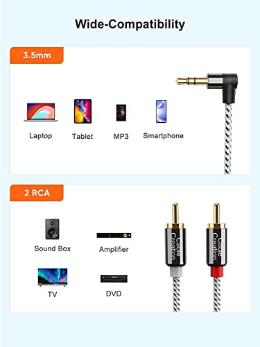 CableCreation 3.5mm to RCA Cable, Angle 3.5mm Male to 2RCA Male Auxiliary Stereo Audio Y Splitter Gold-Plated for Smartphones, MP3, Tablets, Speakers,Home Theater,HDTV,3FT/1M - color: Black&White, size: 3.3FT