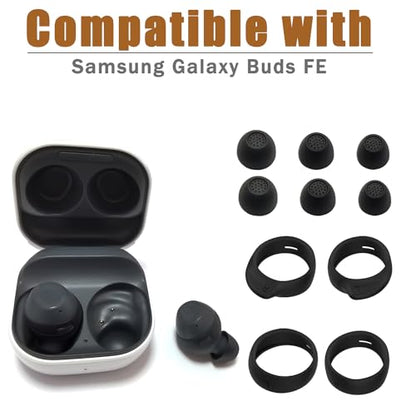Silicone Ear Tip & Ear Wing for Samsung Galaxy Buds FE Replacement - color: Black