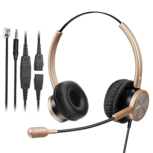 MAIRDI Telephone Headset with RJ9 Jack for Cisco Phone, Including 3.5mm Connector for Cell Phone PC Laptop, Binaural Office Headset with Microphone Noise Canceling for Call Center Landline Deskphone - style: Duo