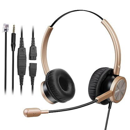 MAIRDI Telephone Headset with RJ9 Jack for Cisco Phone, Including 3.5mm Connector for Cell Phone PC Laptop, Binaural Office Headset with Microphone Noise Canceling for Call Center Landline Deskphone - style: Duo