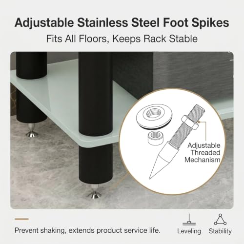 Glass HiFi Audio Rack, 1-4 Tier Vibration Isolation Stand - color: White, size: 2 tier