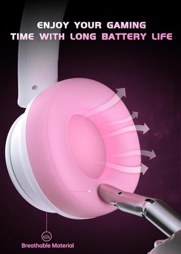 RYR Wireless Gaming Headset for Xbox Series X|S, Xbox One, White-PinkWhite | Bluetooth 5.3, 3D Surround Sound, Rotatable Earmuffs, Gaming Headphones with Noise Canceling Microphones