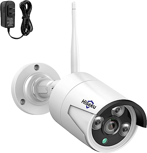 Hiseeu Camera Add on 5MP Outdoor Wireless Security Camera, Waterproof Outdoor Indoor 3.6mm Lens IR Cut Day & Night Vision with Power Adapter, Compatible 10CH Wireless Security Camera System - color: White 5MP