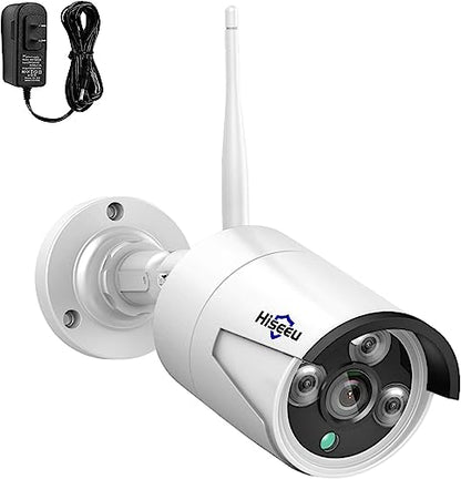 Hiseeu Camera Add on 5MP Outdoor Wireless Security Camera, Waterproof Outdoor Indoor 3.6mm Lens IR Cut Day & Night Vision with Power Adapter, Compatible 10CH Wireless Security Camera System - color: White 5MP